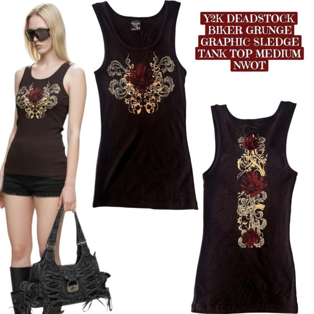 DEADSTOCK Y2K Gothic Rose Rhinestone Tank Top - Medium NWOT